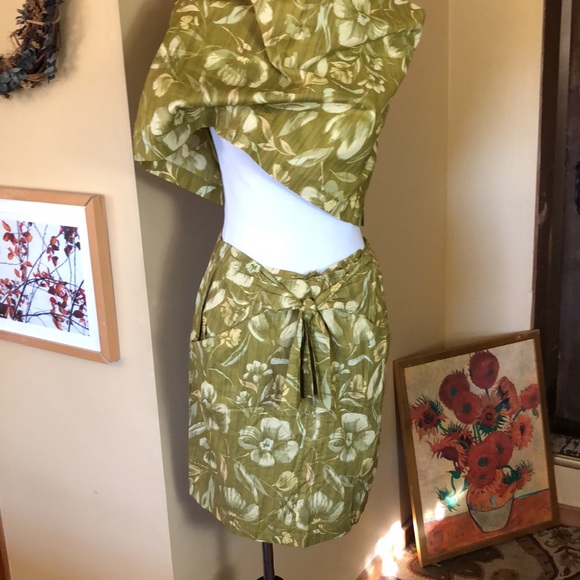 VINTAGE Ann Taylor Size Large 12 Hawaiian Tank Skirt Green 60’s Luau Vibe Cotton - Picture 12 of 16